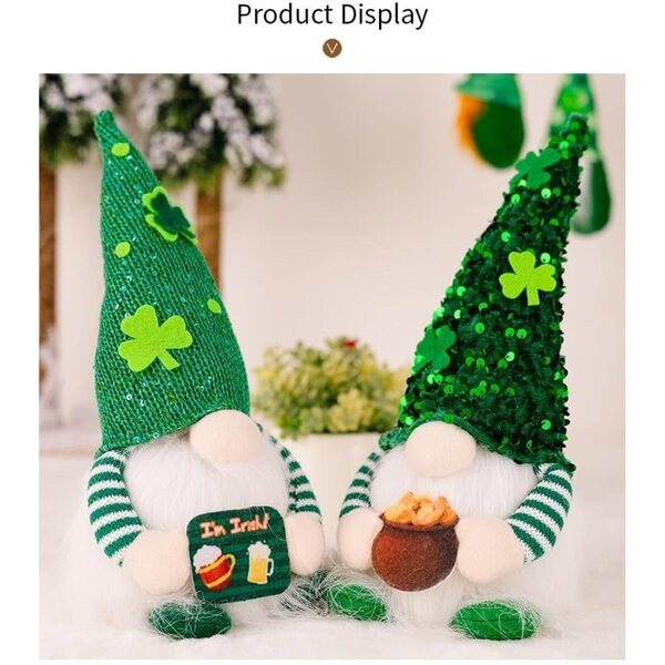 Pupazzo nano in peluche Saint-Patrick con luci LED calde - Decorazione casa e ufficio