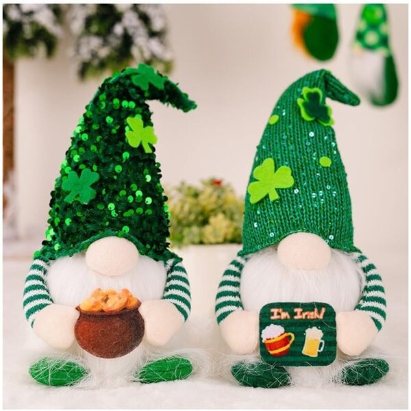 Pupazzo nano in peluche Saint-Patrick con luci LED calde - Decorazione casa e ufficio
