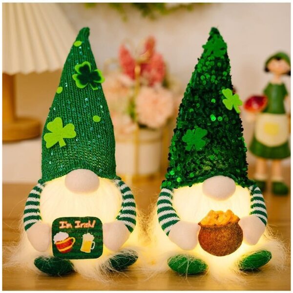 Pupazzo nano in peluche Saint-Patrick con luci LED calde - Decorazione casa e ufficio