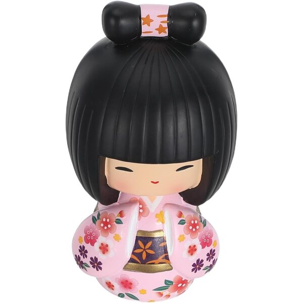 Figurina Giapponese in Resina Bambina in Kimono Rosa Decorativa e Resistente