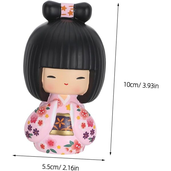 Figurina Giapponese in Resina Bambina in Kimono Rosa Decorativa e Resistente
