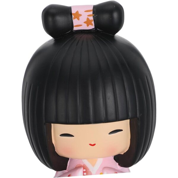Figurina Giapponese in Resina Bambina in Kimono Rosa Decorativa e Resistente