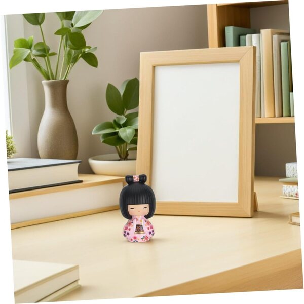 Figurina Giapponese in Resina Bambina in Kimono Rosa Decorativa e Resistente
