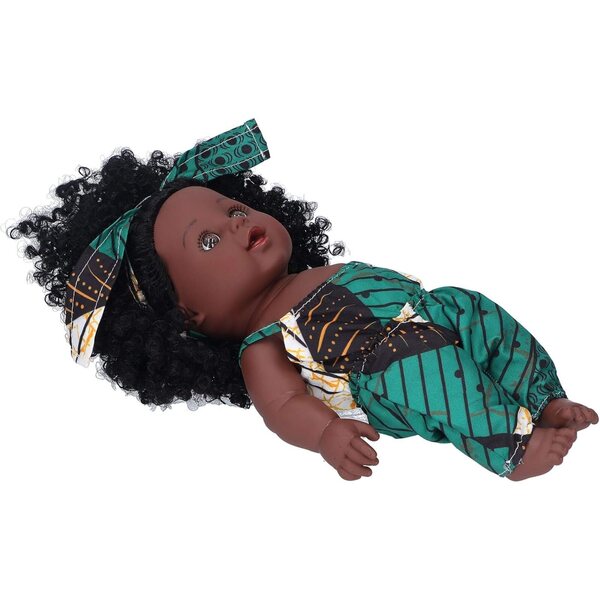 Afrikanische Vinyl-Babypuppe, 30 cm, schwarzes Mädchen mit lockigem Haar, Kinderspielzeug
