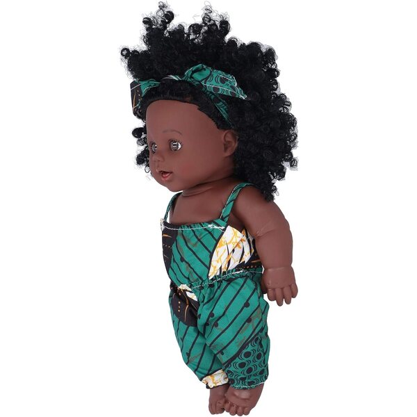 Afrikanische Vinyl-Babypuppe, 30 cm, schwarzes Mädchen mit lockigem Haar, Kinderspielzeug
