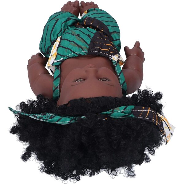 Afrikanische Vinyl-Babypuppe, 30 cm, schwarzes Mädchen mit lockigem Haar, Kinderspielzeug