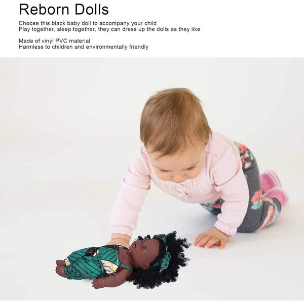 Afrikanische Vinyl-Babypuppe, 30 cm, schwarzes Mädchen mit lockigem Haar, Kinderspielzeug