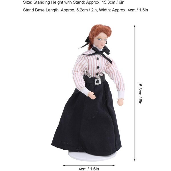 Keramikpuppe Frau mit langem Kleid und beweglichen Gelenken, 15,3 cm