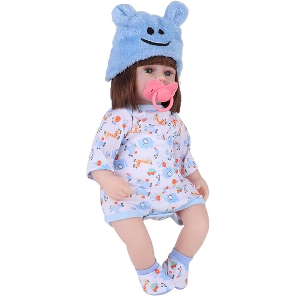Wiedergeborene Vinylpuppe 42 cm mit Kleidung, Schnuller und Windeln, realistisch und weich