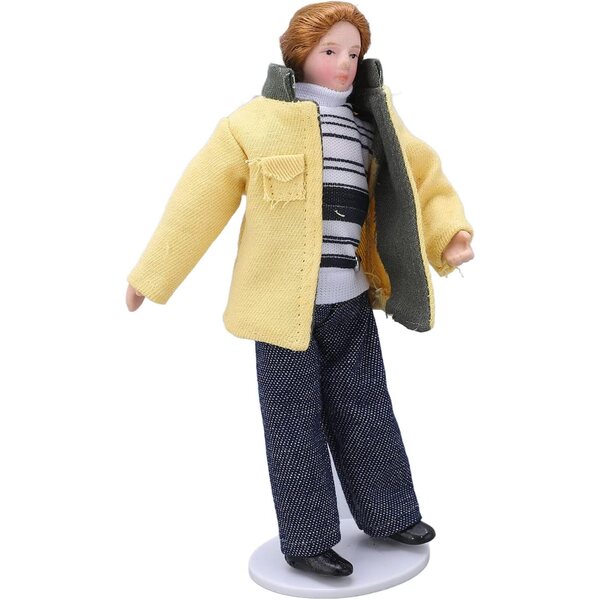 Dan&Dre Porzellan-Miniaturfigur mit gelbem Umhang, Maßstab 1:12, realistische Puppen
