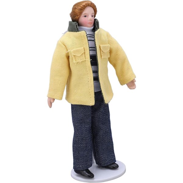 Dan&Dre Porzellan-Miniaturfigur mit gelbem Umhang, Maßstab 1:12, realistische Puppen