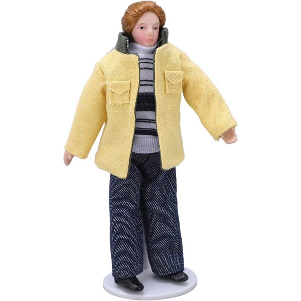 Dan&Dre Porzellan-Miniaturfigur mit gelbem Umhang, Maßstab 1:12, realistische Puppen