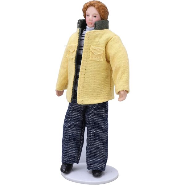 Dan&Dre Porzellan-Miniaturfigur mit gelbem Umhang, Maßstab 1:12, realistische Puppen