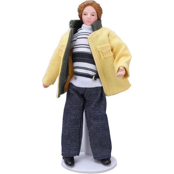 Dan&Dre Porzellan-Miniaturfigur mit gelbem Umhang, Maßstab 1:12, realistische Puppen