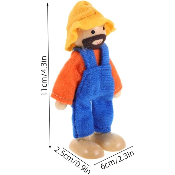 NOLITOY Set mit 9 beweglichen Holzpuppen mit Stoffkleidung für das Puppenhaus
