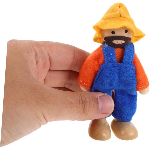 NOLITOY Set mit 9 beweglichen Holzpuppen mit Stoffkleidung für das Puppenhaus