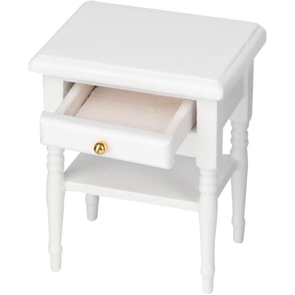 Mini Comodino in Legno Bianco per Casa delle Bambole - Design Compatto ed Elegante