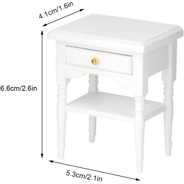Mini Comodino in Legno Bianco per Casa delle Bambole - Design Compatto ed Elegante