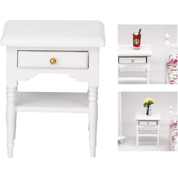 Mini Comodino in Legno Bianco per Casa delle Bambole - Design Compatto ed Elegante