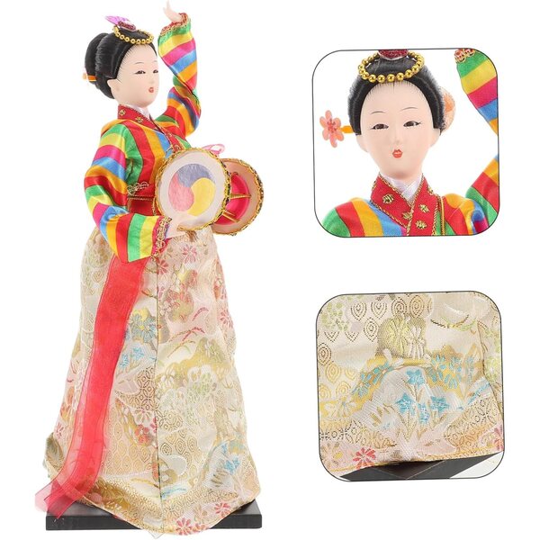 Bambola Hanbok coreana fatta a mano in seta - Miniatura tradizionale per la decorazione d'interni
