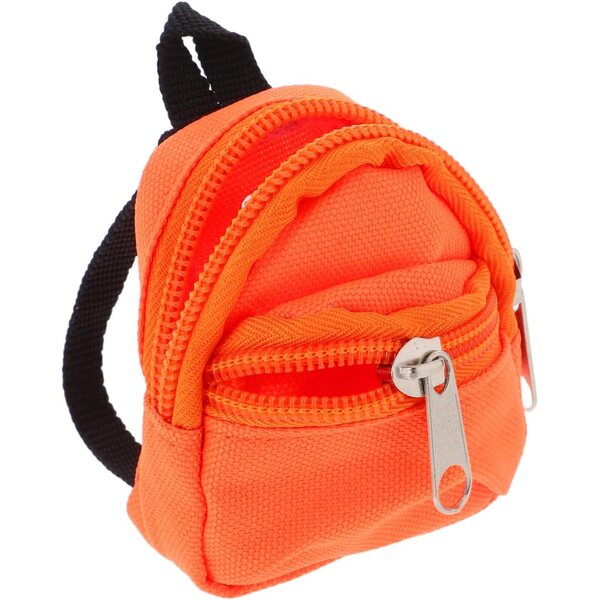 Mini sac à dos in tessuto arancione per casa delle bambole, accessorio decorativo realistico