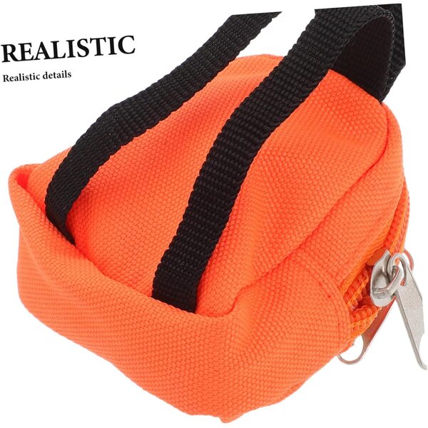 Mini sac à dos in tessuto arancione per casa delle bambole, accessorio decorativo realistico