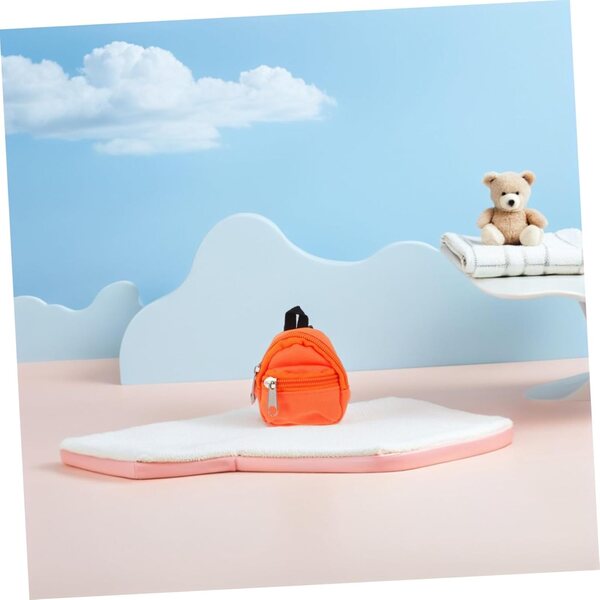 Mini sac à dos in tessuto arancione per casa delle bambole, accessorio decorativo realistico