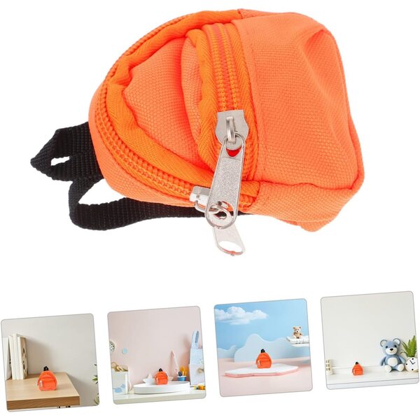 Mini sac à dos in tessuto arancione per casa delle bambole, accessorio decorativo realistico