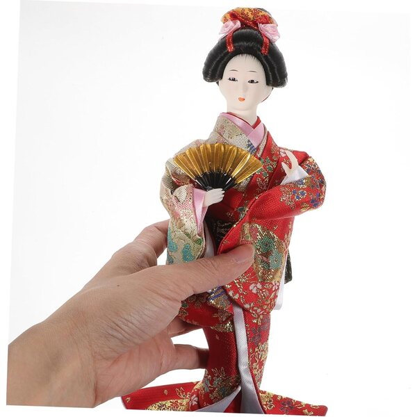 bambole Geisha in Kimono Artigianale in Resina e Tessuto - Decorazione Interni Elegante