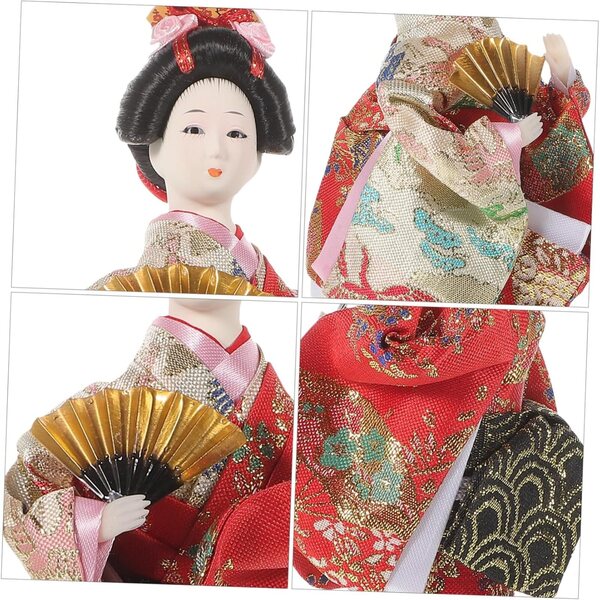 bambole Geisha in Kimono Artigianale in Resina e Tessuto - Decorazione Interni Elegante