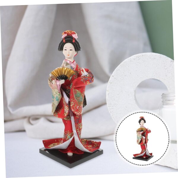 bambole Geisha in Kimono Artigianale in Resina e Tessuto - Decorazione Interni Elegante