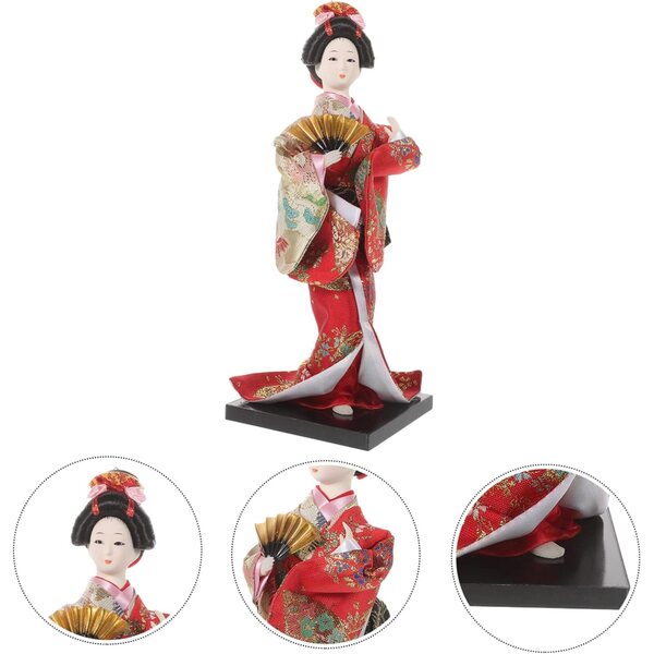 bambole Geisha in Kimono Artigianale in Resina e Tessuto - Decorazione Interni Elegante