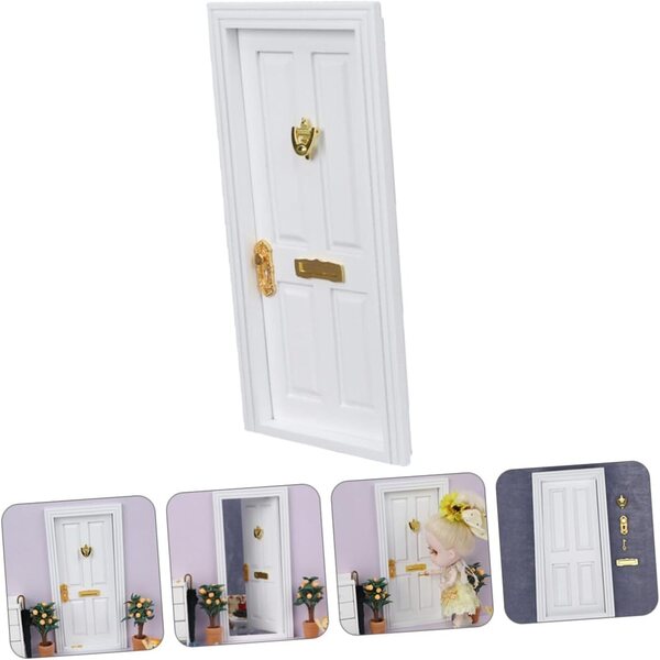 Mini Porta in Legno Bianca a 4 Scomparti per Casa delle Bambole e Modellismo