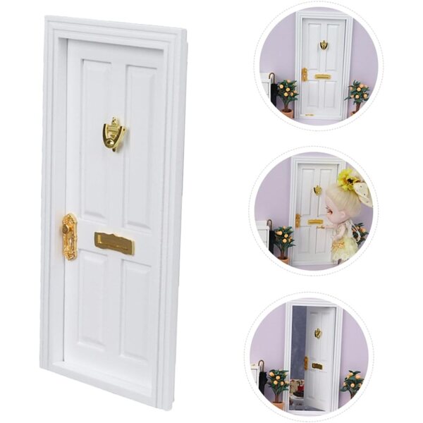 Mini Porta in Legno Bianca a 4 Scomparti per Casa delle Bambole e Modellismo