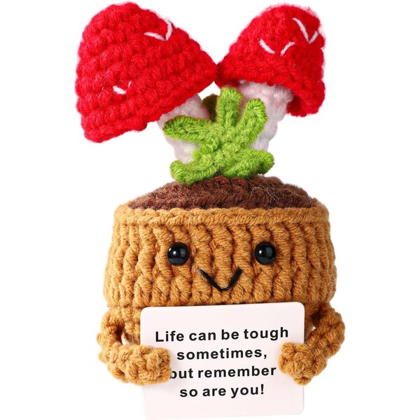 TOYMIS Champignon Positif aus Wolle – emotionale Kawaii-Dekoration, 9 x 6 x 6 cm, Rot