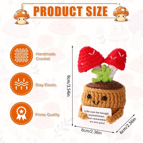 TOYMIS Champignon Positif aus Wolle – emotionale Kawaii-Dekoration, 9 x 6 x 6 cm, Rot
