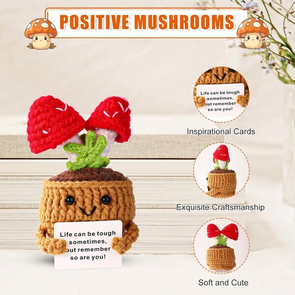 TOYMIS Champignon Positif aus Wolle – emotionale Kawaii-Dekoration, 9 x 6 x 6 cm, Rot