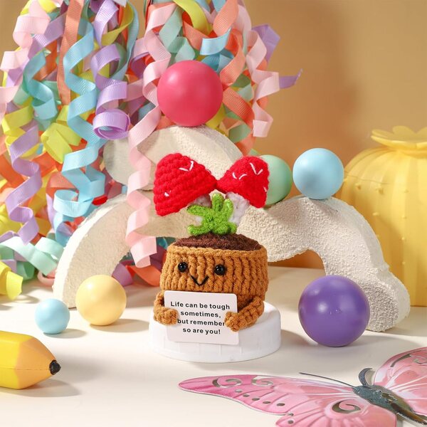 TOYMIS Champignon Positif aus Wolle – emotionale Kawaii-Dekoration, 9 x 6 x 6 cm, Rot
