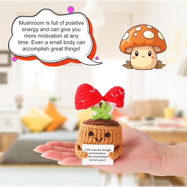 TOYMIS Champignon Positif aus Wolle – emotionale Kawaii-Dekoration, 9 x 6 x 6 cm, Rot