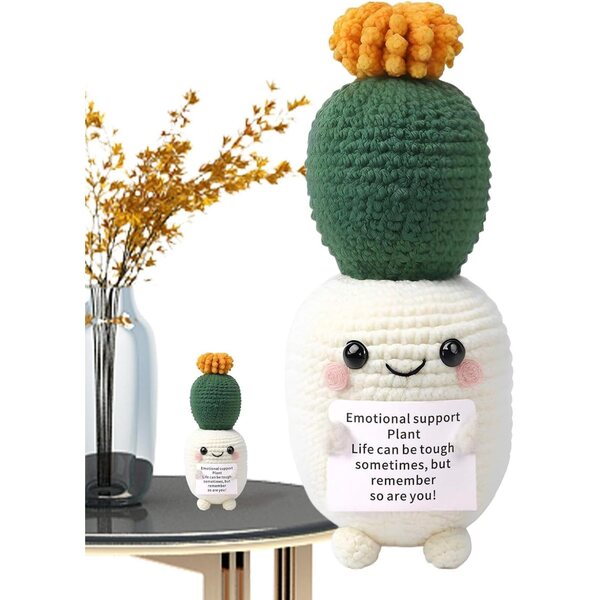 Cactus positivo in lana fatto a mano, decorazione compatta e colorata 13x5 cm