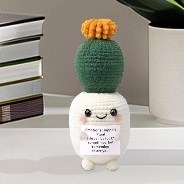 Cactus positivo in lana fatto a mano, decorazione compatta e colorata 13x5 cm