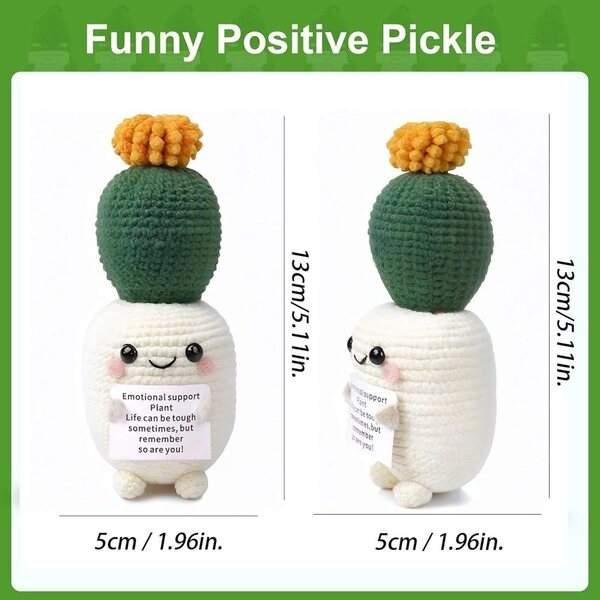 Cactus positivo in lana fatto a mano, decorazione compatta e colorata 13x5 cm