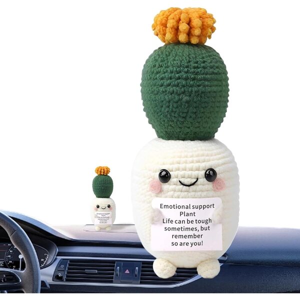 Cactus positivo in lana fatto a mano, decorazione compatta e colorata 13x5 cm