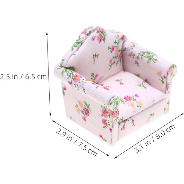 Mini Divano in Miniatura con Motivo Floreale per Casa delle Bambole 8x7,5x6,5 cm