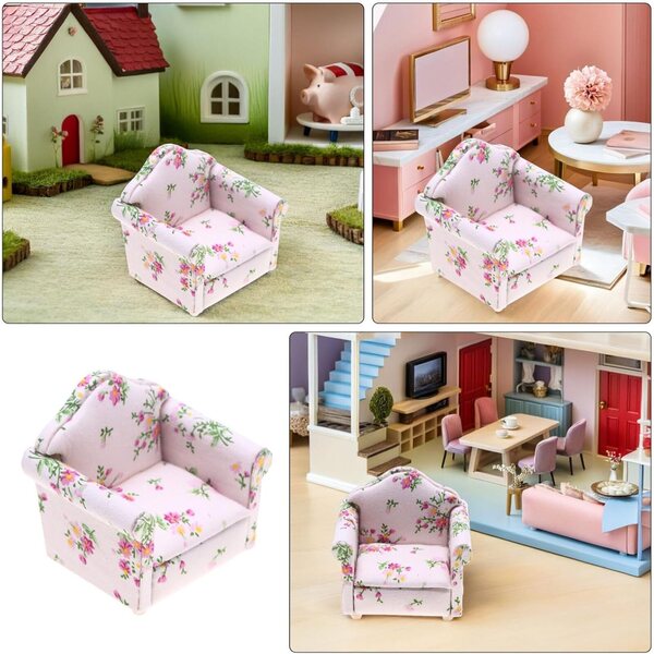 Mini Divano in Miniatura con Motivo Floreale per Casa delle Bambole 8x7,5x6,5 cm
