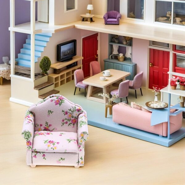Mini Divano in Miniatura con Motivo Floreale per Casa delle Bambole 8x7,5x6,5 cm