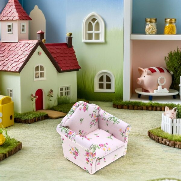 Mini Divano in Miniatura con Motivo Floreale per Casa delle Bambole 8x7,5x6,5 cm