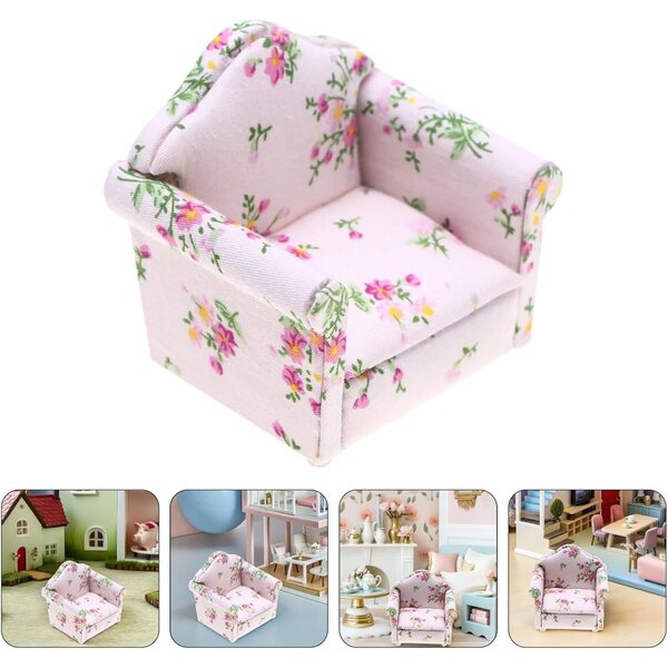 Mini Divano in Miniatura con Motivo Floreale per Casa delle Bambole 8x7,5x6,5 cm