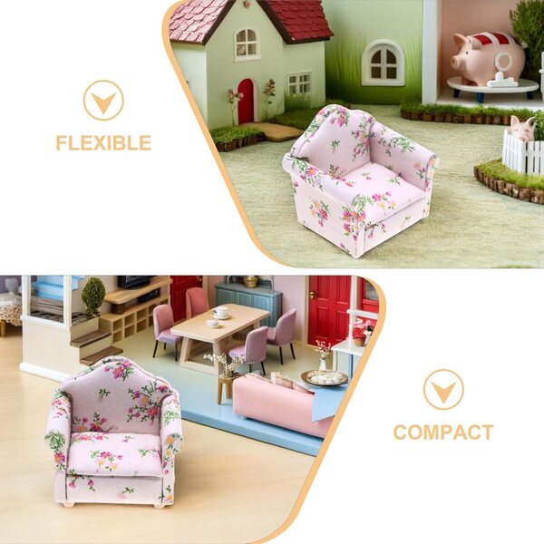 Mini Divano in Miniatura con Motivo Floreale per Casa delle Bambole 8x7,5x6,5 cm