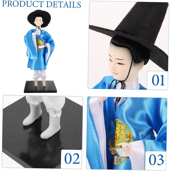 Figurina Uomo Hanbok Coreano Tradizionale Decorazione Casa e Ufficio 30 cm